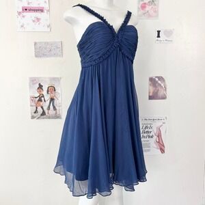 BCBGMAXAZRIA Navy Pleated Chiffon Cocktail Dress